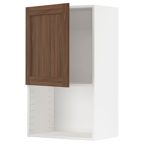 METOD kitchen cabinet in white & walnut, open, showing shelf.