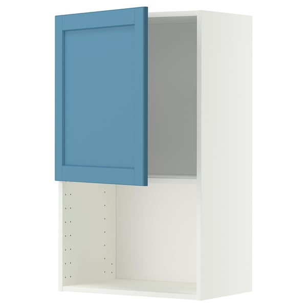 METOD Wall cabinet for microwave oven, white/Lerhyttan blue, 60x100 cm
