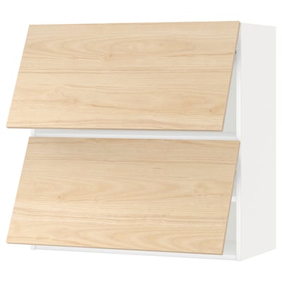 METOD kitchen shelves with light ash wood fronts, featuring sturdy frame construction and sleek design.