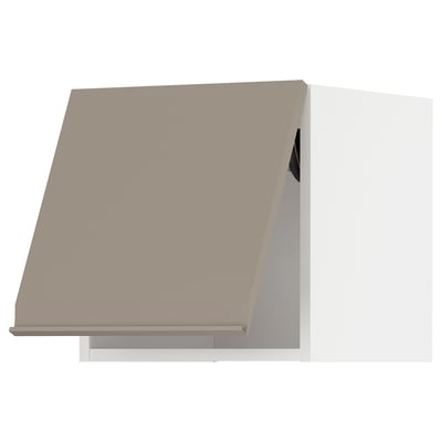 Modern kitchen cabinet in beige with sleek, flat doors and integrated handles.