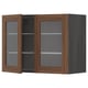 Wooden-framed cabinet with glass doors, walnut finish.