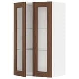 METOD kitchen cabinet: white & walnut, 3 glass shelves, wide door.