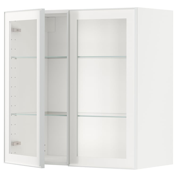 METOD wall w shelves/2 glass drs, white/Hejsta white clear