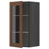 Cabinets: METOD kitchen storage. Dark wood finish, glass door, 3 shelves.