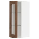 METOD white cabinet with walnut glass door, frosted glass shelves.