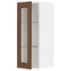 METOD white cabinet with walnut glass door, frosted glass shelves.