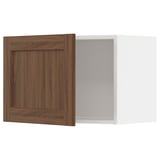 Ikea METOD kitchen cabinet in walnut wood color with white interior.