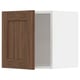 Dark wooden cabinet door open, revealing white inner cabinet. Rectangular shape, modern design.