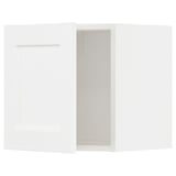White ikea METOD kitchen cabinet set, classic design with subtle grain, equipped with sturdy frame and snap-on hinges.