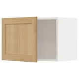 Modern kitchen cabinet: white & light wood, square, flat-panel design.