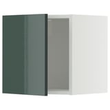 Modern kitchen cabinet: METOD in high-gloss grey-green with sleek, rectangular shape and snap-on hinges.