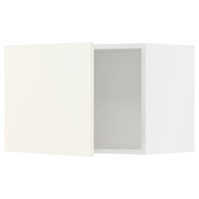 METOD kitchen cabinet set: left, center open, right cabinets in white, minimalist design.
