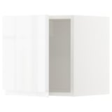 White glossy modern kitchen cabinet set with sleek integrated handles.