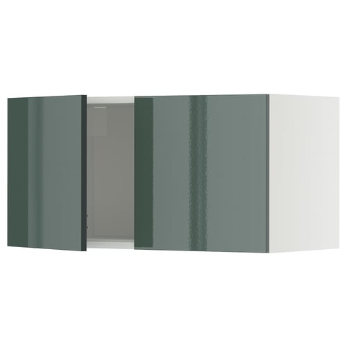 A grey-green, high-gloss kitchen cabinet from the METOD system.