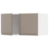 A pale pink METOD wall-mounted kitchen cabinet with a modern design, featuring a grey-beige door with a minimalist handle and chamfered edges.