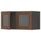 Brown wooden cabinet with glass doors. Classic design, sturdy frame, walnut finish.
