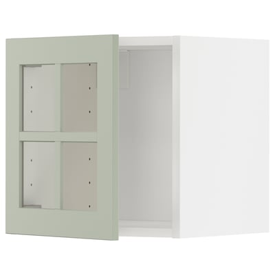 METOD green wall cabinet with glass doors.