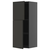 Black kitchen cabinet with two doors, sleek modern design, sturdy frame, and adjustable shelf.
