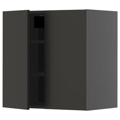 Modern black ikea METOD kitchen cabinet with adjustable shelves.