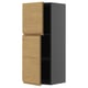 Modern kitchen cabinet in gray with oak-style doors, rectangular, minimalist design.