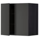 Modern black kitchen cabinet, square shape, with one open door revealing shelves, part of METOD system.