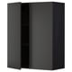 Black kitchen cabinet with one open door, featuring a sleek modern design with adjustable shelves.