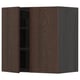 Dark brown wooden kitchen cabinet with two doors and shelves. Modern and elegant design, perfect for storage.