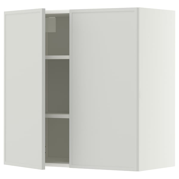 METOD Wall cabinet with shelves/2 doors, white/Aspudden light grey, 80x80 cm