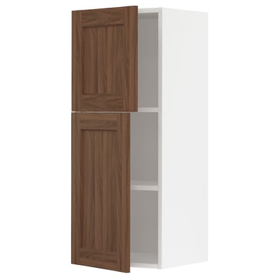 METOD kitchen cabinet, white & walnut, 2 doors, square shape.
