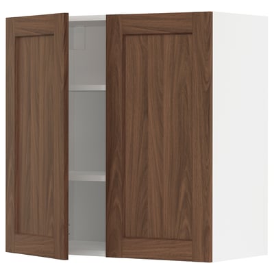 Walnut METOD kitchen cabinet with 2 closed doors & 1 open adjustable shelf