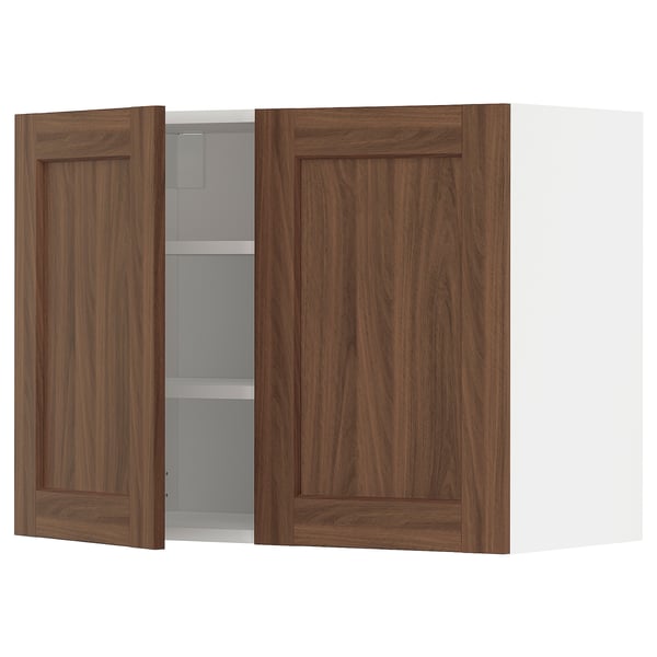 METOD kitchen cabinet: walnut-finished, wood-panel doors, wall-mounted, rectangular shape, classic design.