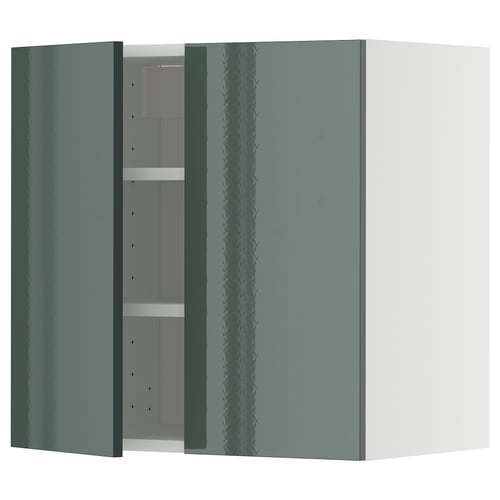 METOD wall cabinet, high-gloss grey-green, square shape, modern design.