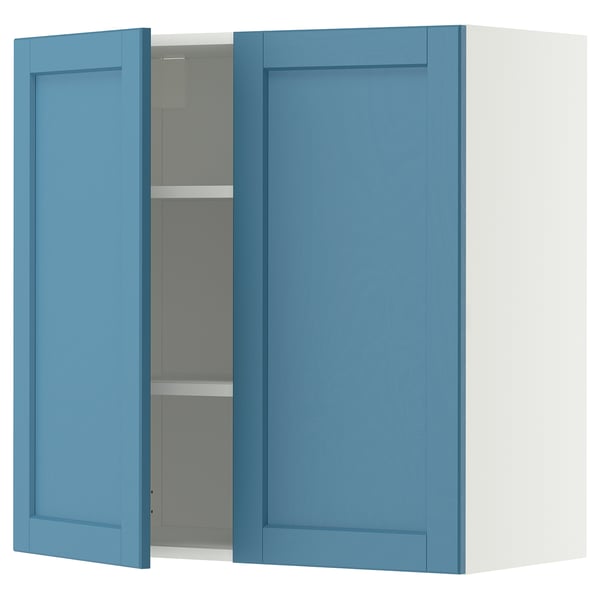 METOD Wall cabinet with shelves/2 doors, white/Lerhyttan blue, 80x80 cm