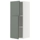A modern, greenish-grey and white METOD kitchen cabinet with two adjustable shelves.