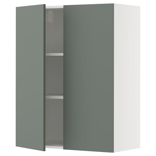 METOD kitchen cabinet, grey-green, wall-mounted, two doors, square shape, modern design.