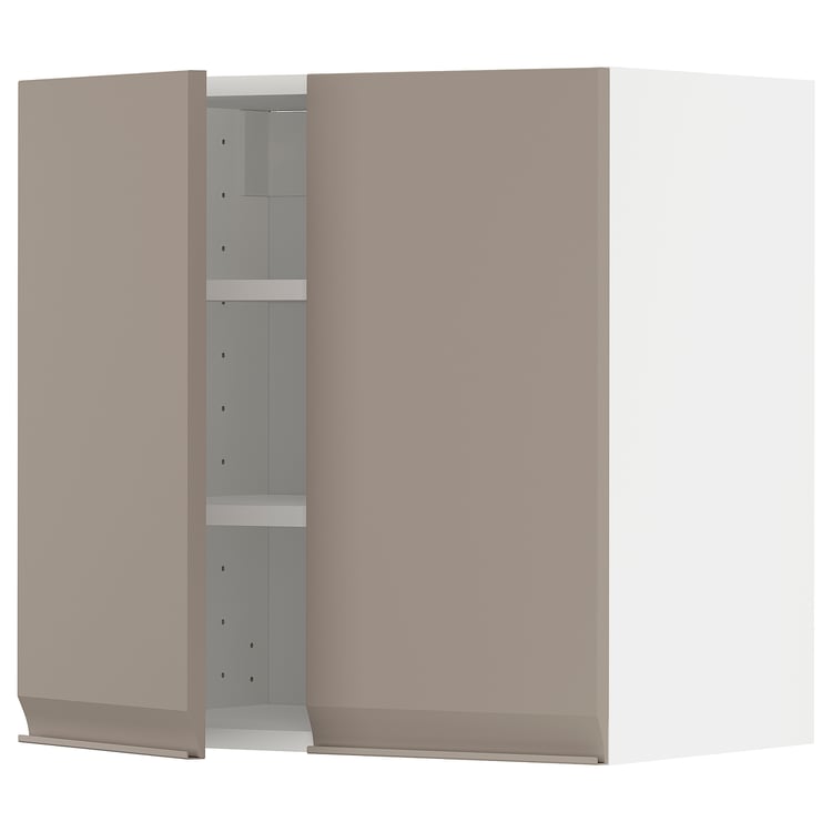 METOD wall with shelves/2 doors, white/Upplöv matt dark beige
