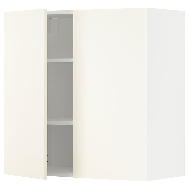 METOD wall with shelves/2 doors, white/Vallstena white, 80x80