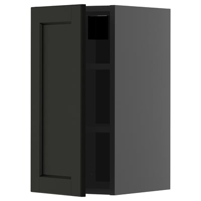 METOD black stained wood kitchen cabinet with adjustable shelves.