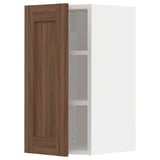 Walnut METOD kitchen cabinet with interior shelves.