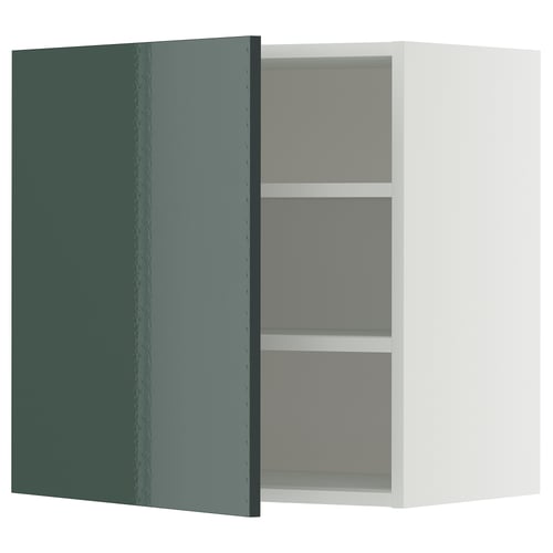 METOD wall cabinet, grey-green glossy finish, rectangular shape with adjustable shelf.