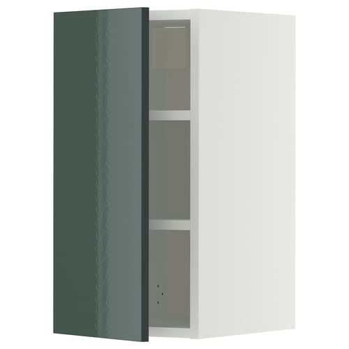 METOD high-gloss grey-green cabinet with shelves, modern design.