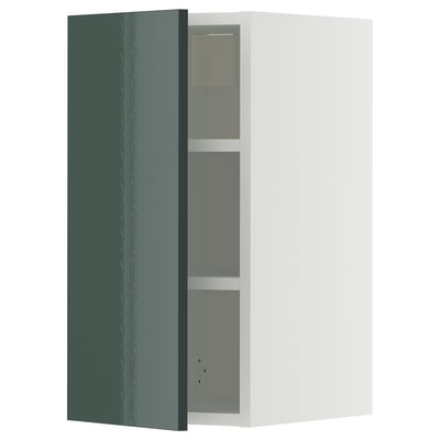 METOD high-gloss grey-green cabinet with shelves, modern design.