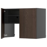 This image shows a dark brown wooden cabinet from the METOD system with a modern design. It adjustable shelves and snap-on hinges.