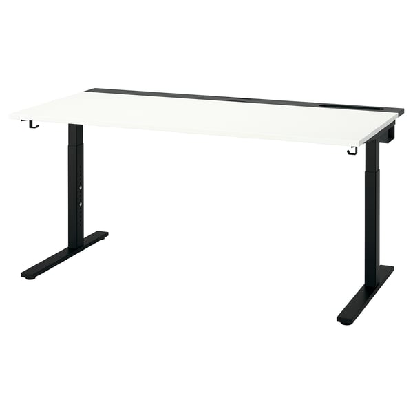 MITTZON desk, modern design, white top, black legs, adjustable height, ergonomic workspace solution.