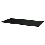The MITTZON is a black rectangular table top made of durable paper foil, particleboard, ash veneer, and clear acrylic lacquer.