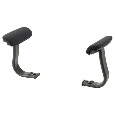 MULLFJÄLLET black office chair armrests, upholstered in recycled polyester foam.