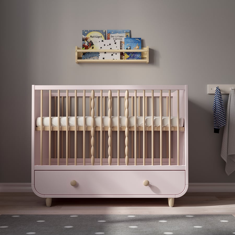 MYLLRA Cot with drawer, pale pink, 60x120 cm IKEA