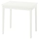 A white NÄSINGE square dining table with melamine top and wooden legs, ideal for small spaces.