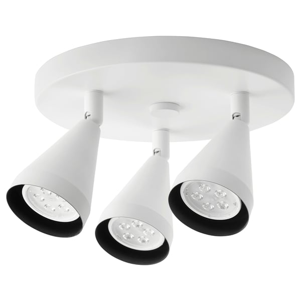 A NÄVLINGE ceiling light, white, with three adjustable spotlights.
