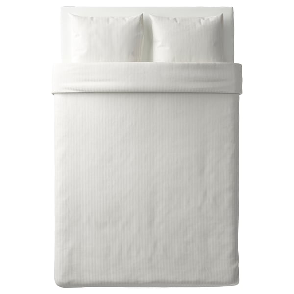 NATTJASMIN white bed set, sateen with stripes, cotton/lyocell, rectangular.